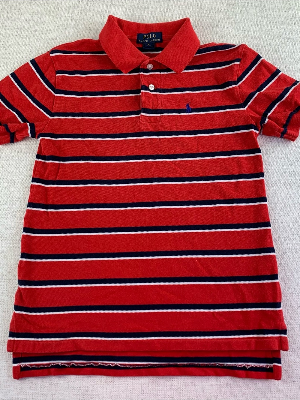 Polo by Ralph Lauren boy's short sleeve Striped Polo shirt in red white size M